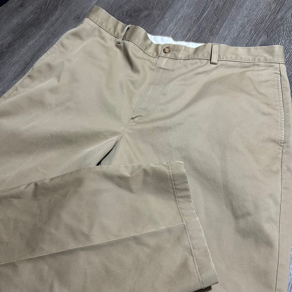 LL Bean Chino Pants 38x32 Khaki Natural Fit Cotton Twill Straight 212332 - Picture 1 of 7